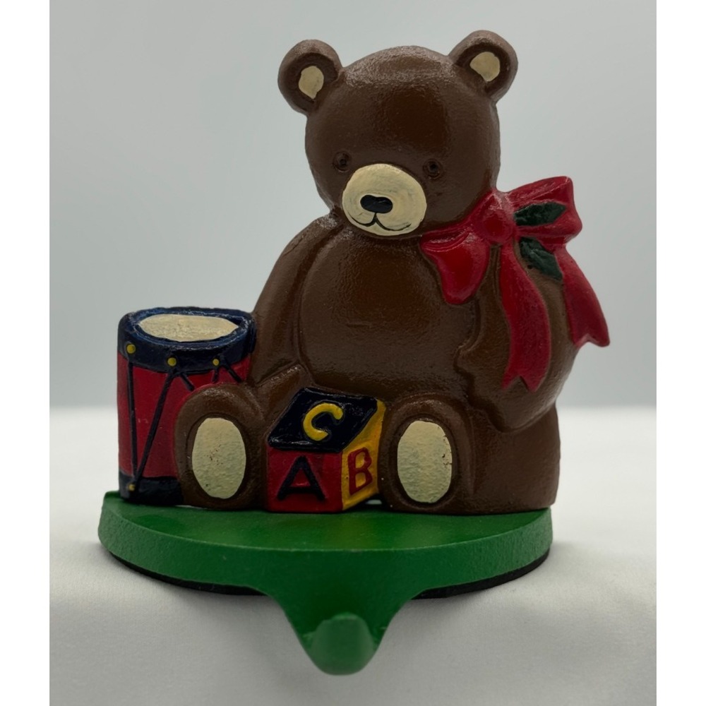 1992 Lillian Vernon Cast Iron Bear Stocking Holder 5" - Hand Painted